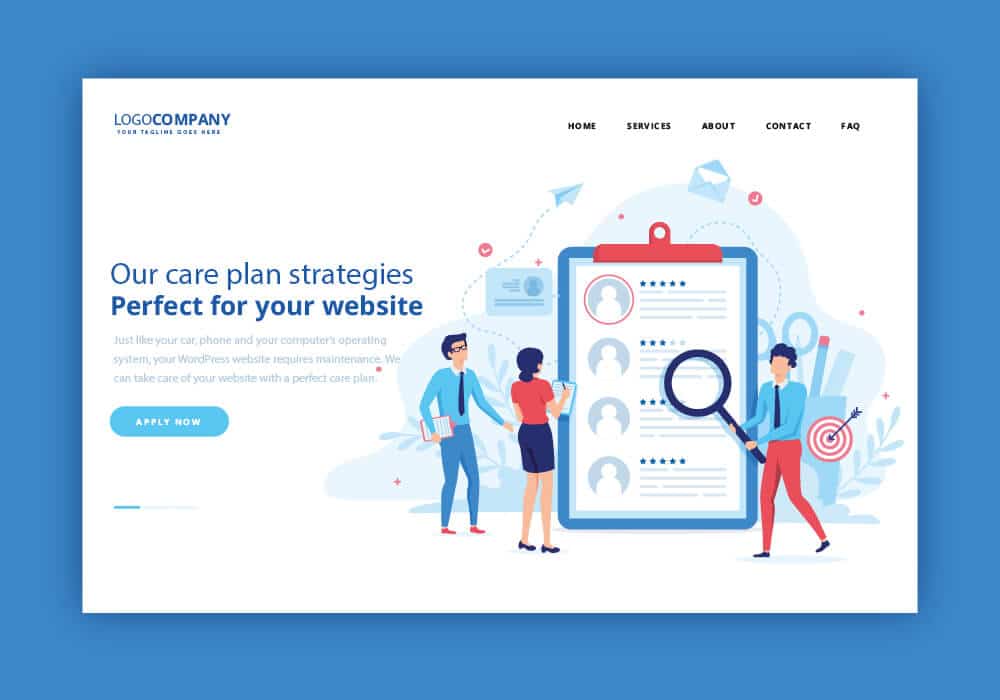Vector image with people and the words 'our care plan strategies'